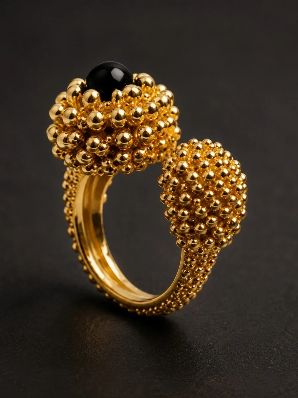 Gold Open Beaded Ring with Black Accent - Women's Jewelry